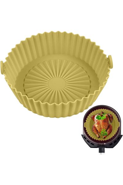 Tongboke air fryer basket, silicone, mustard, 21 cm