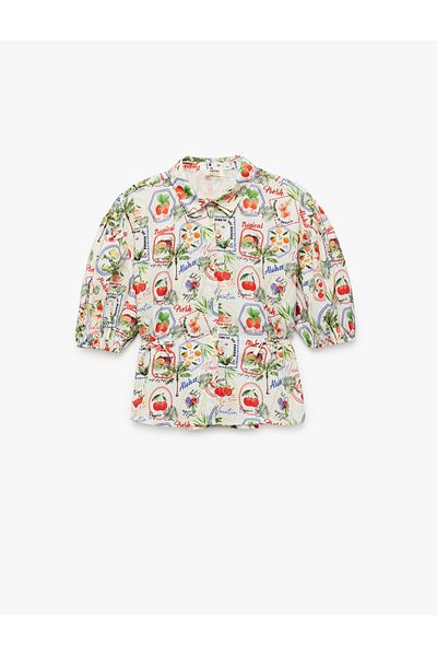 Koton Cotton Short Sleeve Classic Collar Pattern Shirt