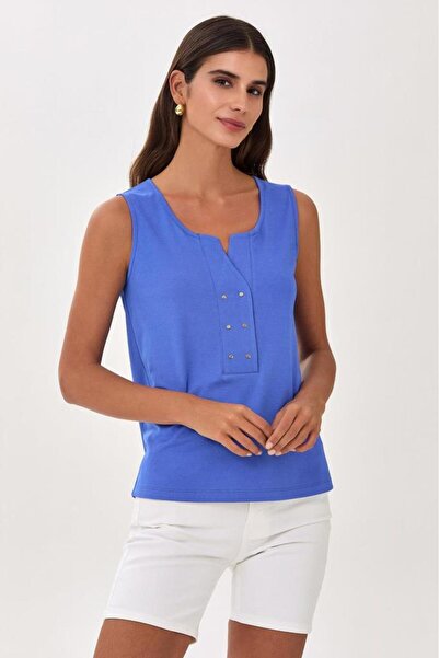 İKİLER Önü Metal Aksesuar Detaylı Kolsuz Bluz 025-1042