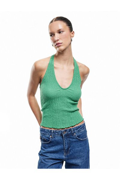Koton Wrap Fabric Slim Fit Back Low-Cut Halter Neck Top