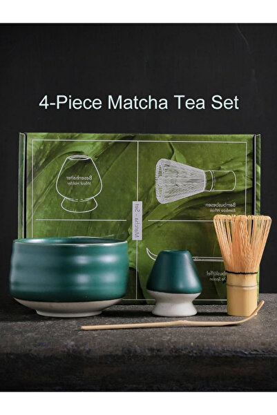 Lumely 4 Piece Matcha Tea Set, With bamboo Whisk and teaspoon, Burable, Gift for Traditional Matcha