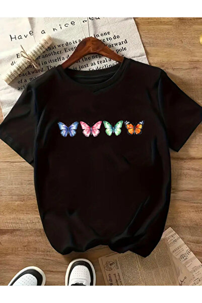 PERISENSE تي شيرت أساسي بطبعة فراشة