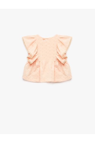 Koton Cotton Ruffle Detail Sleeveless Crew Neck Blouse