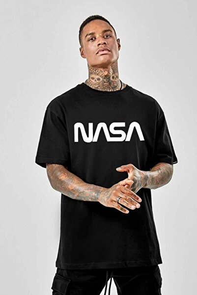 YRN COLLECTION تيشيرت أسود مطبوع للجنسين من ناسا