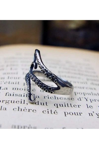 sarıyer silver Octopus Model Adjustable Size Sea and Animal Themed Sailor Stylish Design Steel Ring