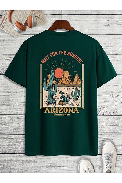 Boi Μπλουζάκι Arizona Western Desert - Nefti Green Printed Oversize Crew Neck με κοντό μανίκι