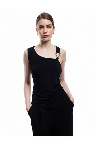 Koton Sandy Fabric Slim Fit Metal Accessories Sleeveless Asymmetrical Neckline Blouse