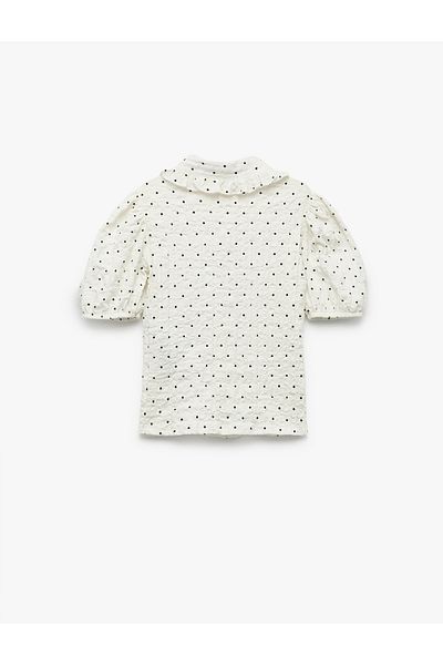 Koton Baby Collar Textured Relaxed Fit Short Sleeve Cotton Polka Dot Balloon Sleeve Shirt