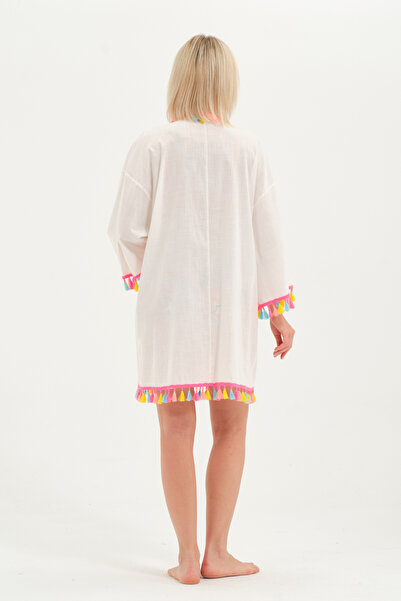 eva clothing Women's White Tassel Pareo