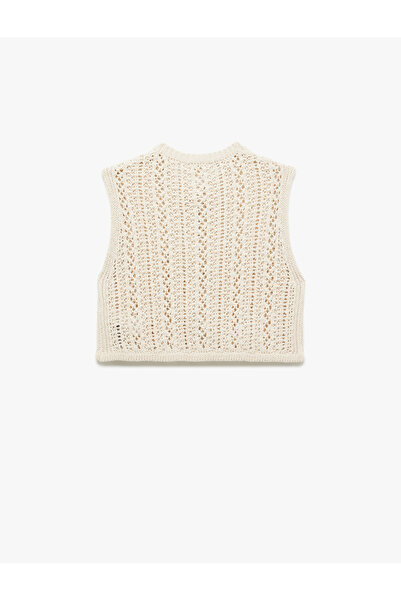 Koton Sleeveless Crew Neck Button Openwork Crochet Vest