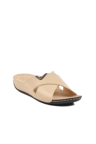 AYAKMOD Beige Faux Leather Women's Slippers Bento 16.043 Z