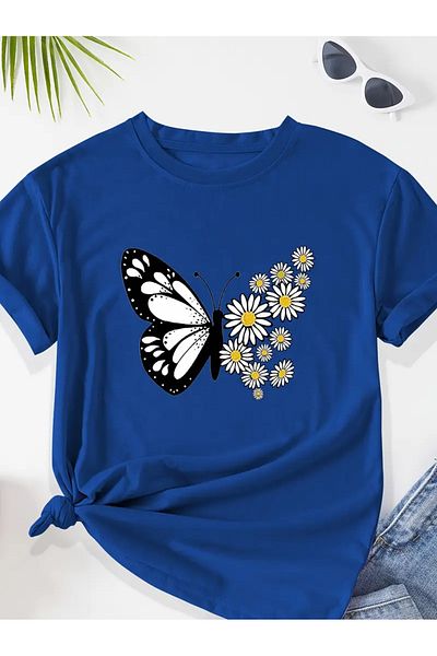 Boi Γυναικείο βαμβακερό μπλουζάκι με στάμπα Butterfly & Daisy