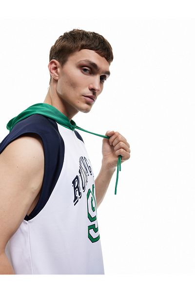 Koton Hooded Raglan Sleeve Printed Oversize Sports Singlet