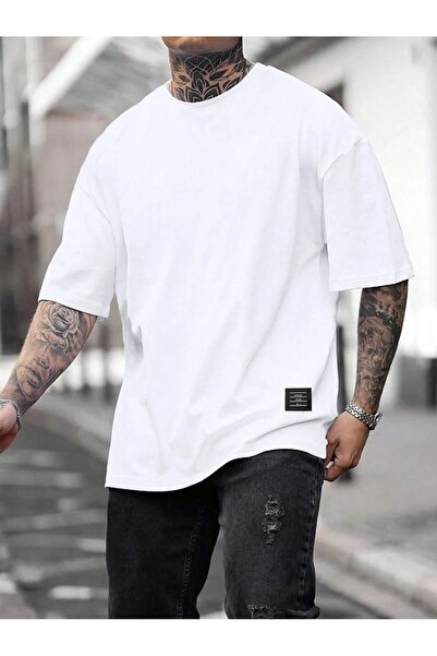 YRN COLLECTION Tricou cu model cu etichetă - mânecă scurtă oversize cu decolt...