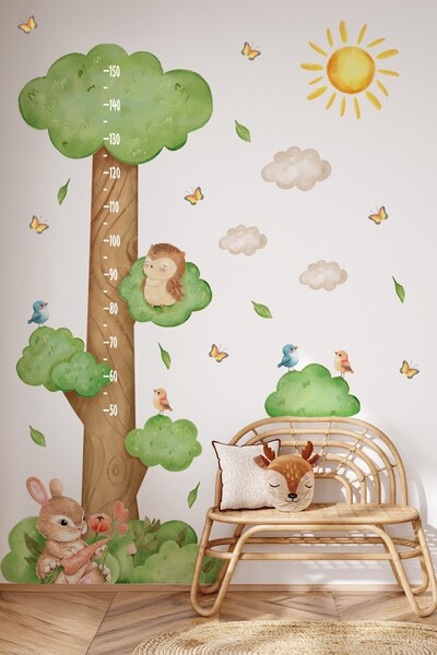 MSticker Ormanda Keyifli Bir Gün Temalı Temalı Boy Ölçer Boy Cetveli Sticker Seti Çocuk, Sevimli Orman Figür