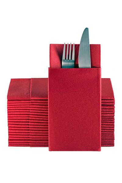 AIRLAID Claret Red Fabric Textured Airlaid Pocket Napkin 40x40 1/8 Pack of 50