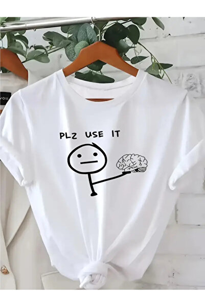 PERISENSE Plz Use It Printed White Women's Cotton T-Shirt