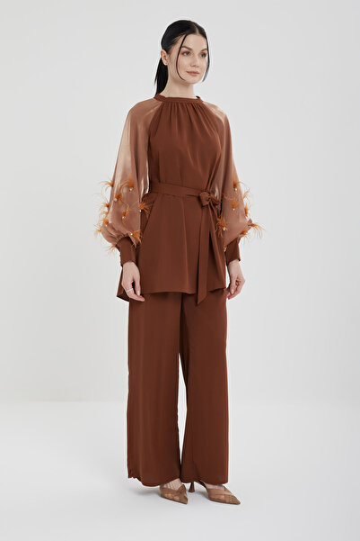 Jupe Kadın Organze Detaylı Tüy İşlemeli Takım 8476