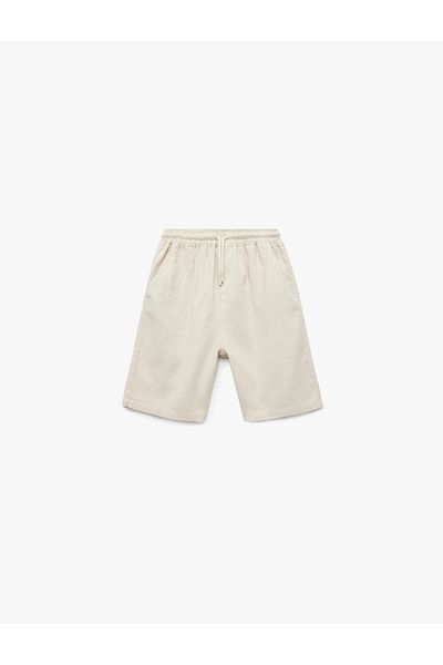 Koton Linen Blend Bermuda Shorts with Pockets and Lace-Up Waist