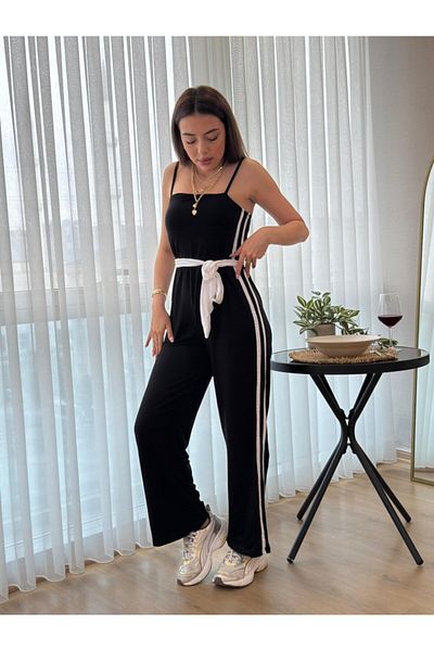 gelirr Women's Rope Strap Strapless Waist Belted Viscose Two Thread Jumpsuit