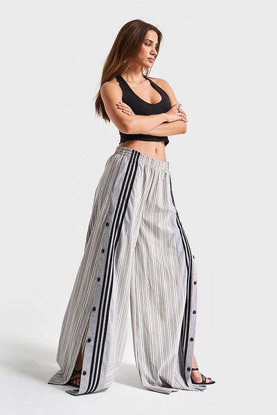 its basic Women's Red White Striped Color Side Button Palazzo Fit Loose Cut Design Trousers