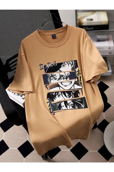 YRN COLLECTION Tricou pentru bărbați oversize imprimat cu temă anime Casual B...