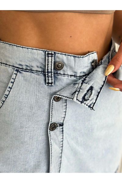modaserdem Jeans Symmetrical Cut Pocket Shorts Skirt - Gray