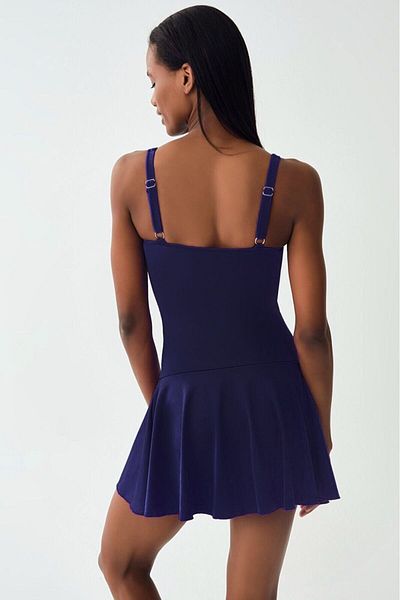 MEBA Μπλε ναυτικό με ρυθμιζόμενο λουράκι Gatherer Slimming Effect Draped φόρεμα φούστα μαγιό