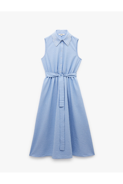 Koton Bol Kalıp Düğmeli Kuşak Detaylı Kolsuz Uzun Gömlek Elbise