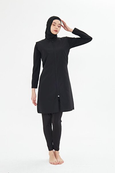 Fantasy Full Covered Vest Parachute Fabric Hijab Swimsuit Black 3476-S