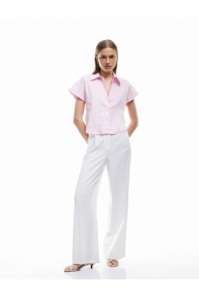 Koton Cap Sleeve Classic Collar Linen Blended Oversize Shirt
