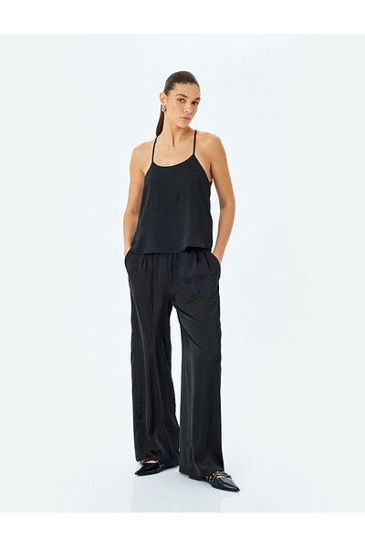 Koton Satin Palazzo Pants with Tie Waist and Elastic Pockets
