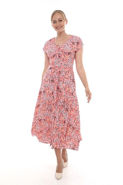 etselements Floral Patterned Buttoned Belted Summer Pink Dress 408