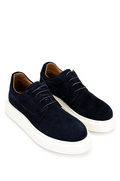 Tamer Tanca Men's Genuine Leather Navy Blue Suede Casual Shoes