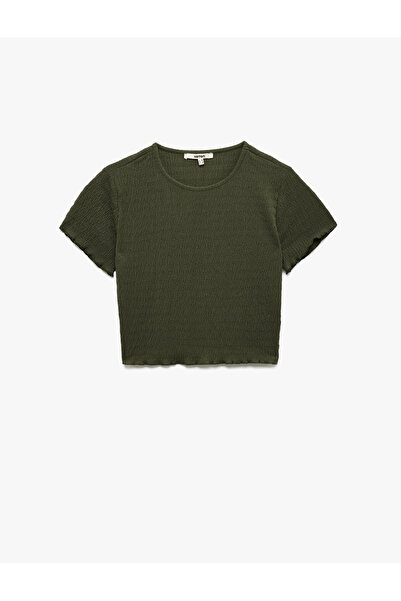 Koton Crew Neck Short Sleeve Slim Fit Textured Crop T-Shirt