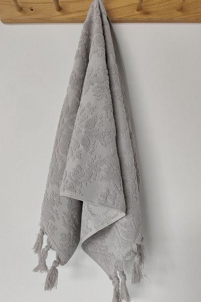 Sevim Gray Color Authentic Fringed Hand Towel 50X90 cm - 100% Cotton - Soft and Water Absorbent