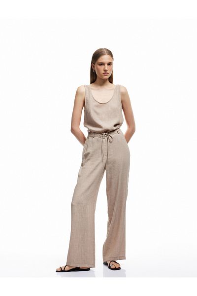 Koton Viscose Blended Wide Leg Pants with Tie Waist and Pockets