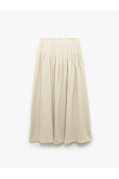 Koton Άνετη μακριά φούστα με λινό μείγμα Gingham