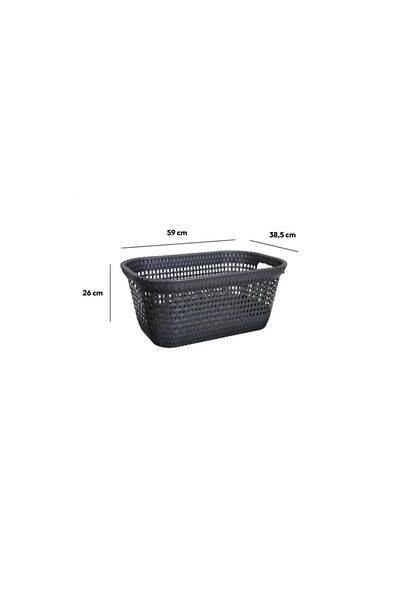 5 five simply smart Rattan Laundry Basket Anthracite Grey, Plastic, 60 x 40 x 26 cm, 45 liters