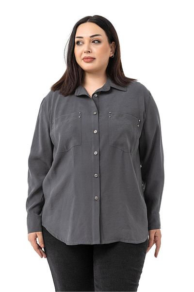 DISENTIS MODEST Large Size Rivet Anthracite Shirt with Pocket