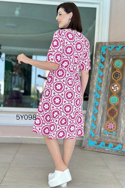 İnce Topuk V-Neck Button Detail Viscose Dress 5Y098