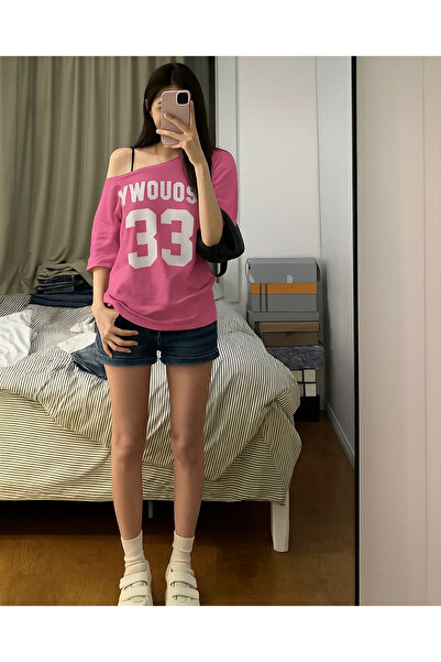 Keywest Γυναικείο μπλουζάκι με λαιμόκοψη Oywouos με στάμπα Oversize 100% βαμβάκι