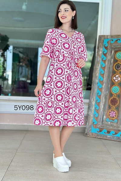 İnce Topuk V-Neck Button Detail Viscose Dress 5Y098