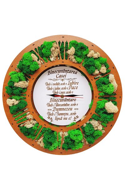 Rica Dreamart Lichen clock "Blessing of the House", Wood, 40 cm, Housewarming gift, wedding anniversary, wedding
