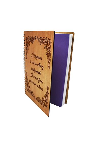 Rica Dreamart Wooden agenda engraved with the message "Happines is not something ready made", Oak