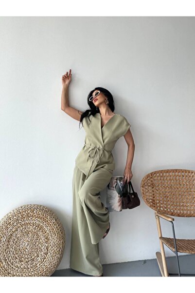 Bella Breeze Kadın Kuşaklı Yelekli Palazzo Pantolonlu Takım Elbise
