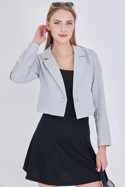 armonika Women's Gray Single Button Crop Jacket Arm-23Y001064