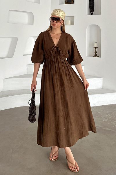 Olcay Rochie de muselina cu jumatate de maneca cu detaliu din dantela cu talie elastica MARO 9331-E