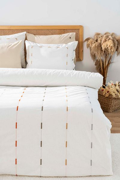 Rivaİstanbul Σετ Παραμονής Victoria Cream Διπλό Κεντημένο Σετ Παπλωματοθήκης 6 τεμαχίων 100% βαμβάκι