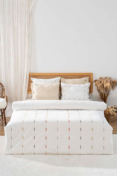 Rivaİstanbul Σετ Παραμονής Victoria Cream Διπλό Κεντημένο Σετ Παπλωματοθήκης 6 τεμαχίων 100% βαμβάκι